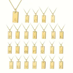 Tiny Square 26 Initial Letters Tag Pendant Necklaces for Women 18K Gold Plated Stainless Steel Alphabet Clavicle Chain Name Gift