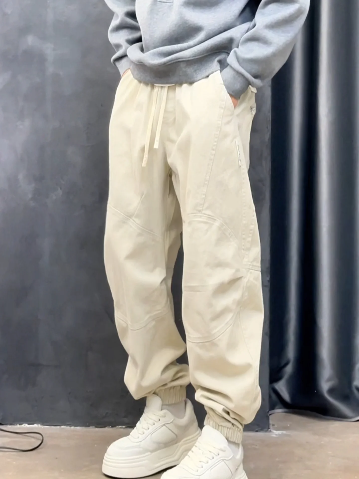 

Модные повседневные брюки прямого кроя для работы, осенняя новинка, мужские брюки с молнией, универсальные, в американском стиле, свободного кроя