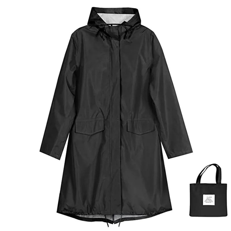 Women\'s Waterproof Poncho Raincoat, Outdoor, Light Weight, Zipper, Ladies Rainwear, Long Size M-XXL