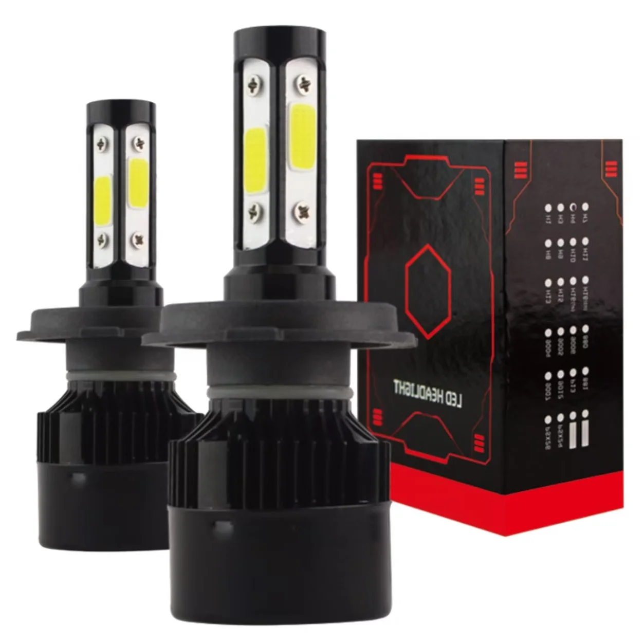 

2pcs X7 H4/9003/HB2 6500K White Light Bulbs Four-Sided COB Chip LED Car Headlights for Plug and Play No Battery Needed