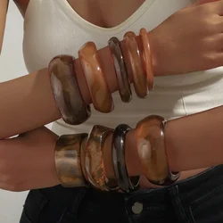 Vintage Punk Brown Coffee Thick Resin Acrylic Smudging Bangles Geometric Irregular Bangle Bracelets For Women Men Jewelry