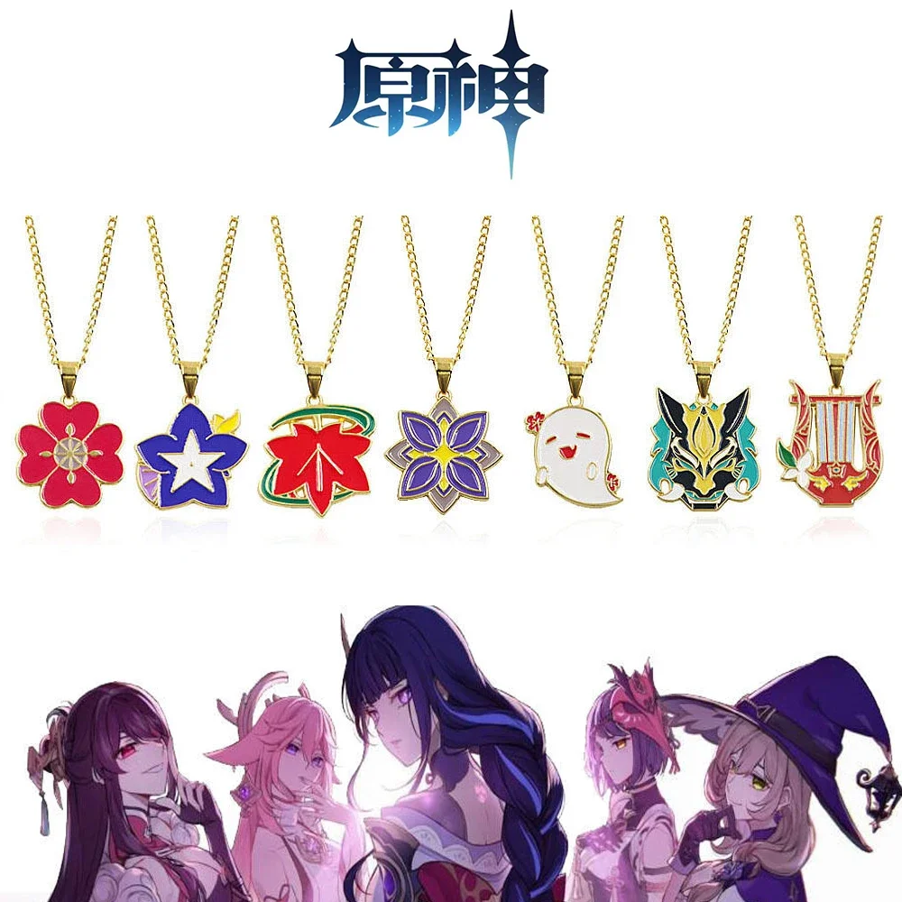 Anime Genshin Impact Cosplay Cartoon Metal Necklace Pendant Accessories Game Exquisite Xmas Birthday Gift Decoration