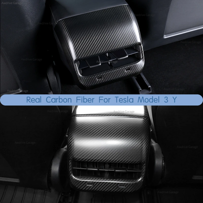 Rear Exhaust Vent Cover for Tesla Model 3 Y Real Carbon Fiber 3K240G Rear Armrest Box Air Outlet Cover Car Accessories 2021-2023