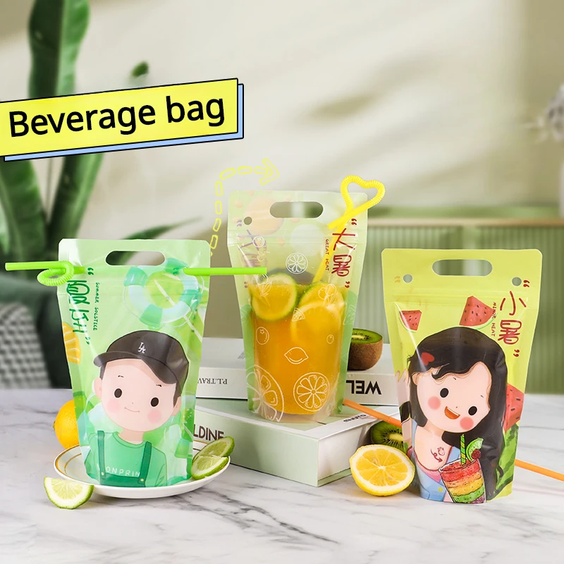 

100pcs Disposable Beverage Bags Straw Thickening Seal Milk Tea Packaging Bag Beverage Fruit Juice Takeout Plastic Portable Bags