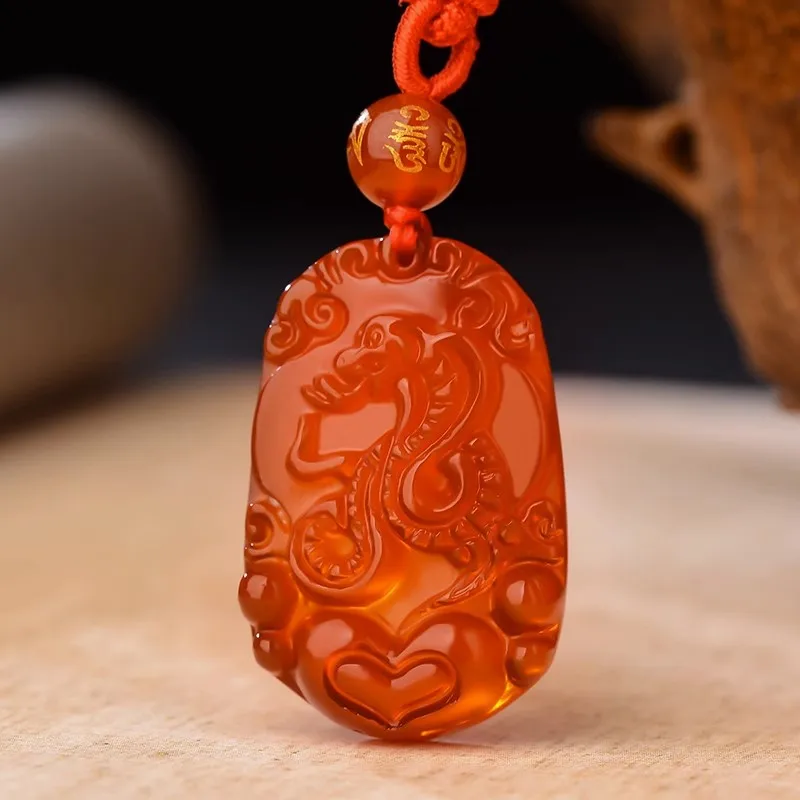 Natural Red Agate Zodiac Pendant Snake Ox Mouse Tiger Rabbit Dragon Horse Chicken Necklace for Men and Women Jade Pendant Zodiac view 2