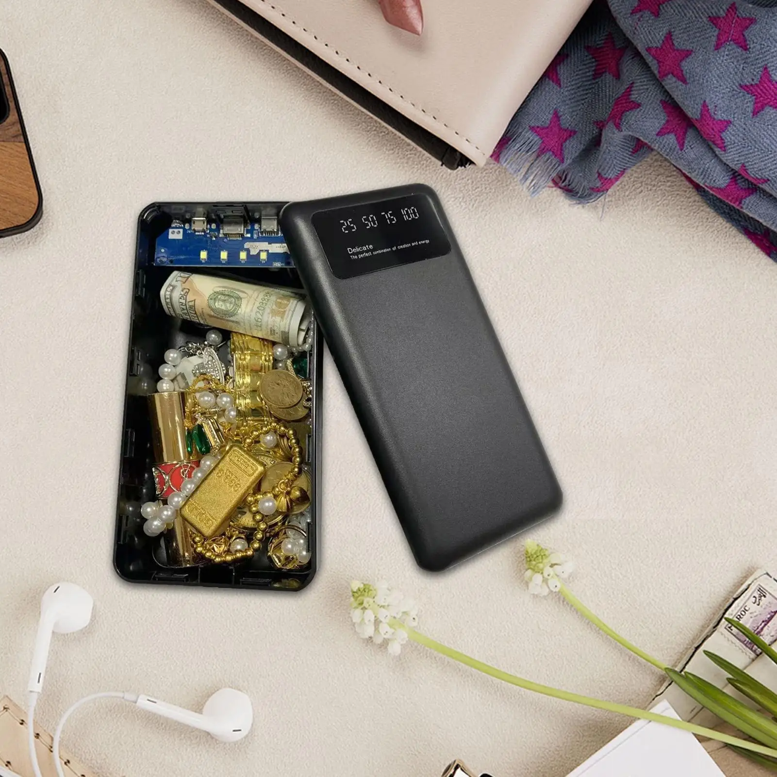 مقصورة إخفاء على شكل بنك طاقة آمنة محمولة آمنة ومحمولة للمفاتيح وحاوية تخزين المجوهرات والأشياء الثمينة والنقدية