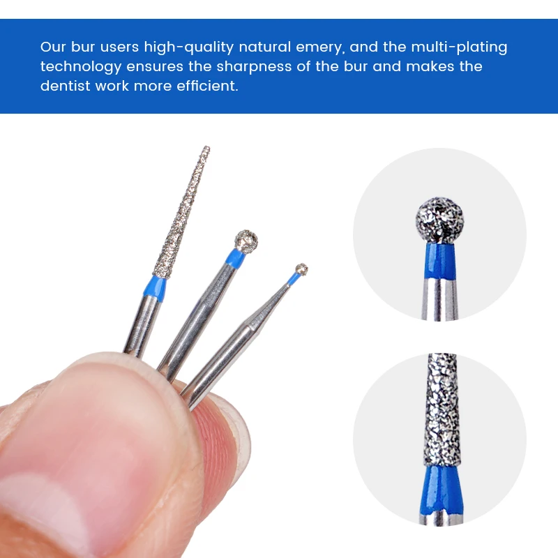 5Pcs Dental Diamond Burs FG High Speed Handpiece Polishing Burs Taper Round Drills Bits Dentistry Grinding Tools