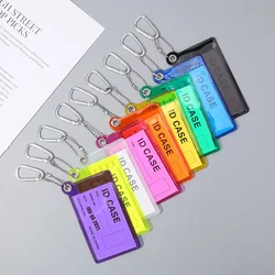 New Candy Color PVC Transparent Card Holder with Keychain Mini Portable Business Cover ID Bag Student Meal Card Access Card Case