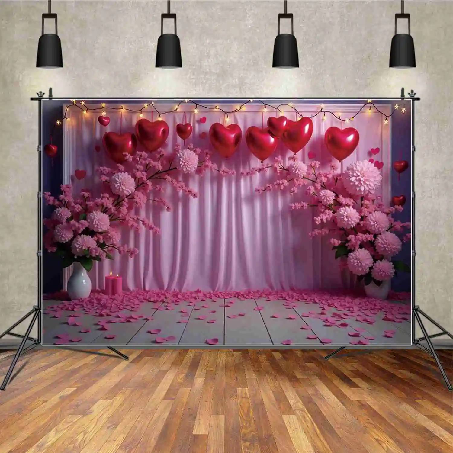 MOON.QG Flower Heart Balloon Valentine's Day Background Romantic Scene Photozone Shoot Backdrop Girl Photography Studio Supplies