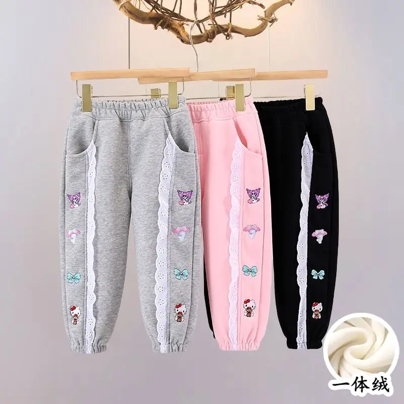 

Sweet Kuromi Hello Kitty Anime Kawaii Sanrio Long Pants Autumn Winter Cute My Melody Plus Cashmere Casual Trousers Gifts Toys