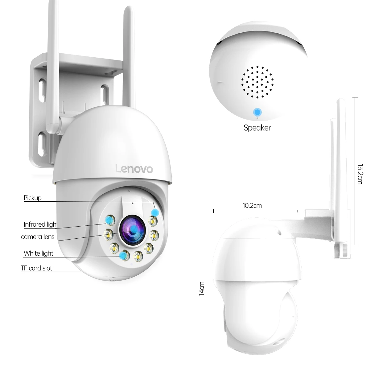 Lenovo 2K HD スマートWiFi PTZカメラ 屋外 自動追跡 カラーナイト