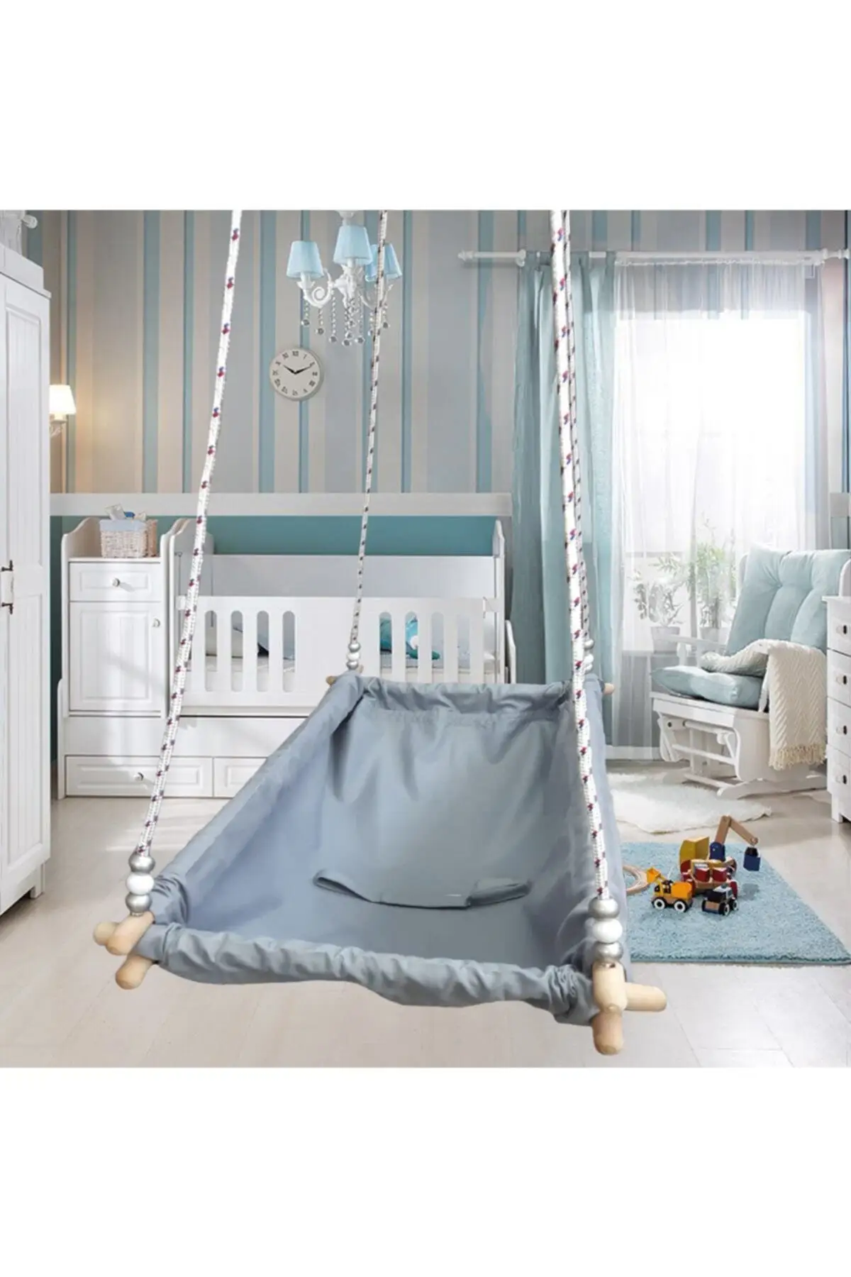 Wooden Spring Bounce Hammock Cradle Hoppala Ceiling Hanging Swing Baby Bed With Sheet Rope