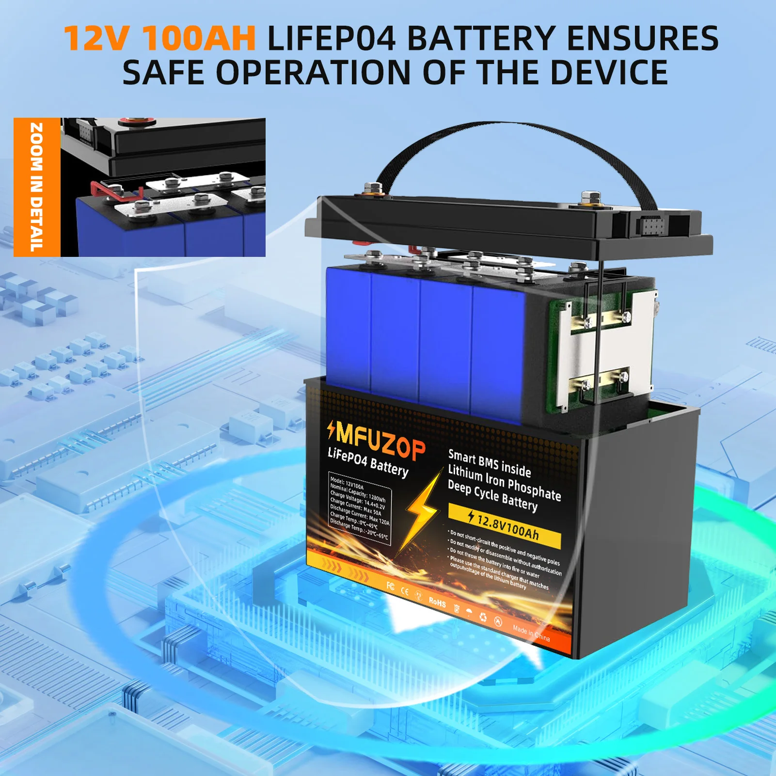 DATOUBOSS 12V100Ah LiFePo4 بطارية مدمجة BMS 1280W akumulator دورة عميقة تعمل بالطاقة الشمسية المحمولة القابلة لإعادة الشحن بدون ضريبة القيمة المضافة #6
