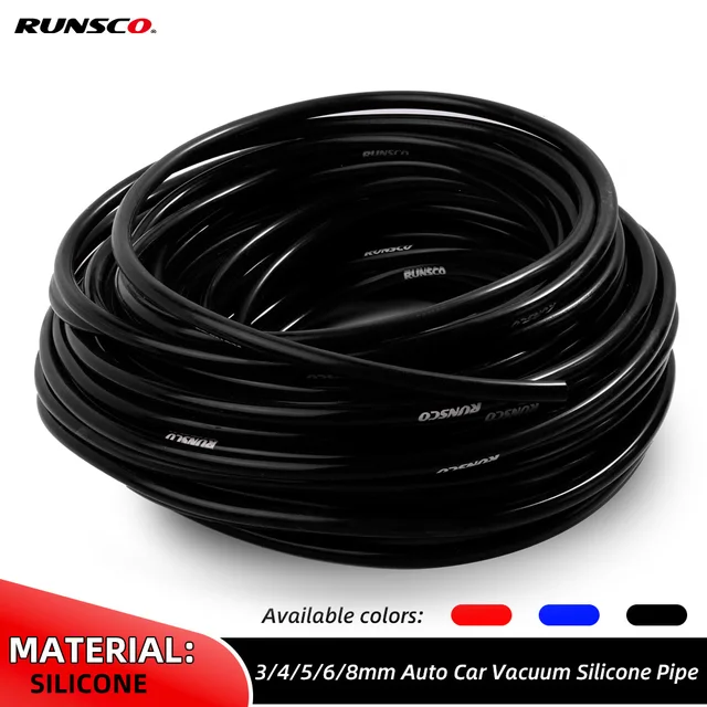 Średnica wewnętrzna 3 mm, 4 mm, 5 mm, 6 mm, 8 mm Silikonowy wąż próżniowy, uniwersalna rura Runsco Auto Parts czarna