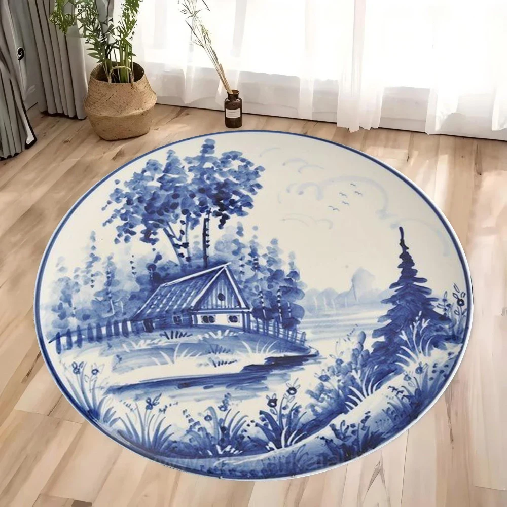 

Chinese Style Blue and White Printing Carpet Living Room Sofa Bedroom Study Kitchen Entrance Door Rug Non-slip Home Decor Mat