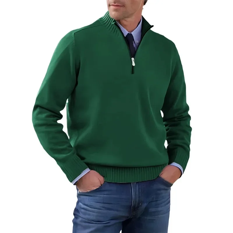 Autumn Men\'s Half Zipper Pullover Long Sleeve Turtleneck Jackets Solid Color Sweater Casual Breathable Knitted Basic Warm Coat