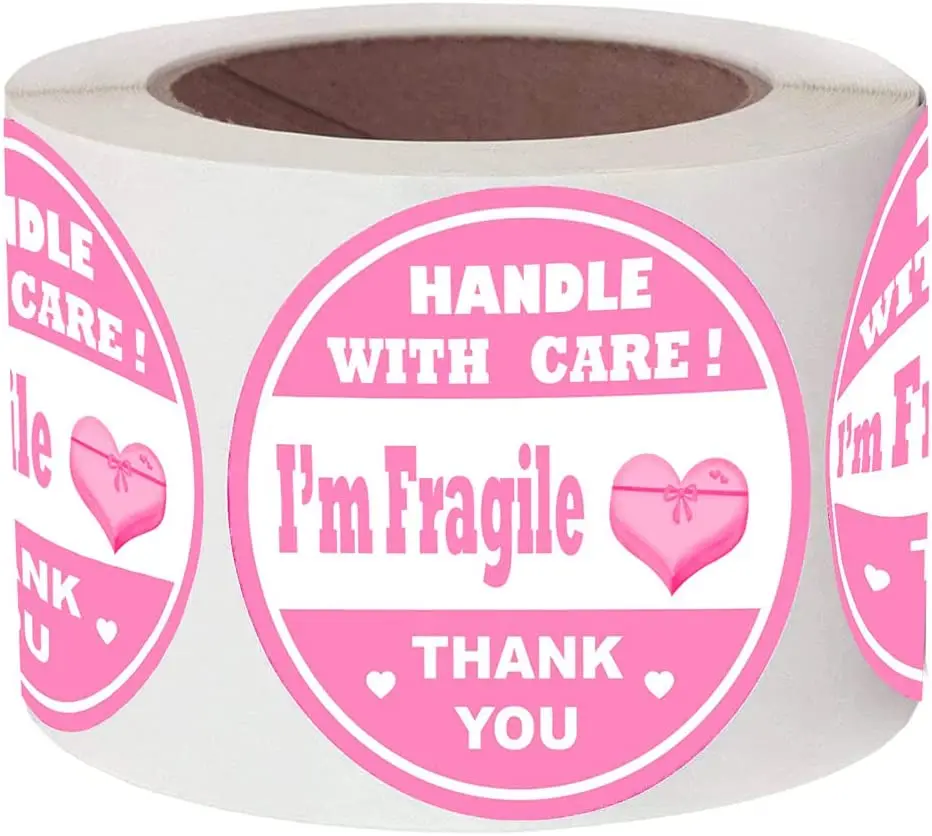 Pink Fragile Stickers I’m Fragile Box Labels 1.5 Inch Round Thank You Sticker Shipping Sticker for Personal Gift Bag mailing