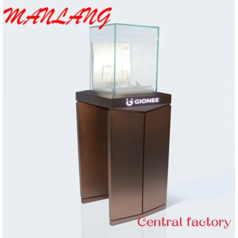 CustomJewelry Store Up Display Custom Glass Round Pedestal Cabinet Lockable Vitrine Jewelry Showcase Display with LED Light