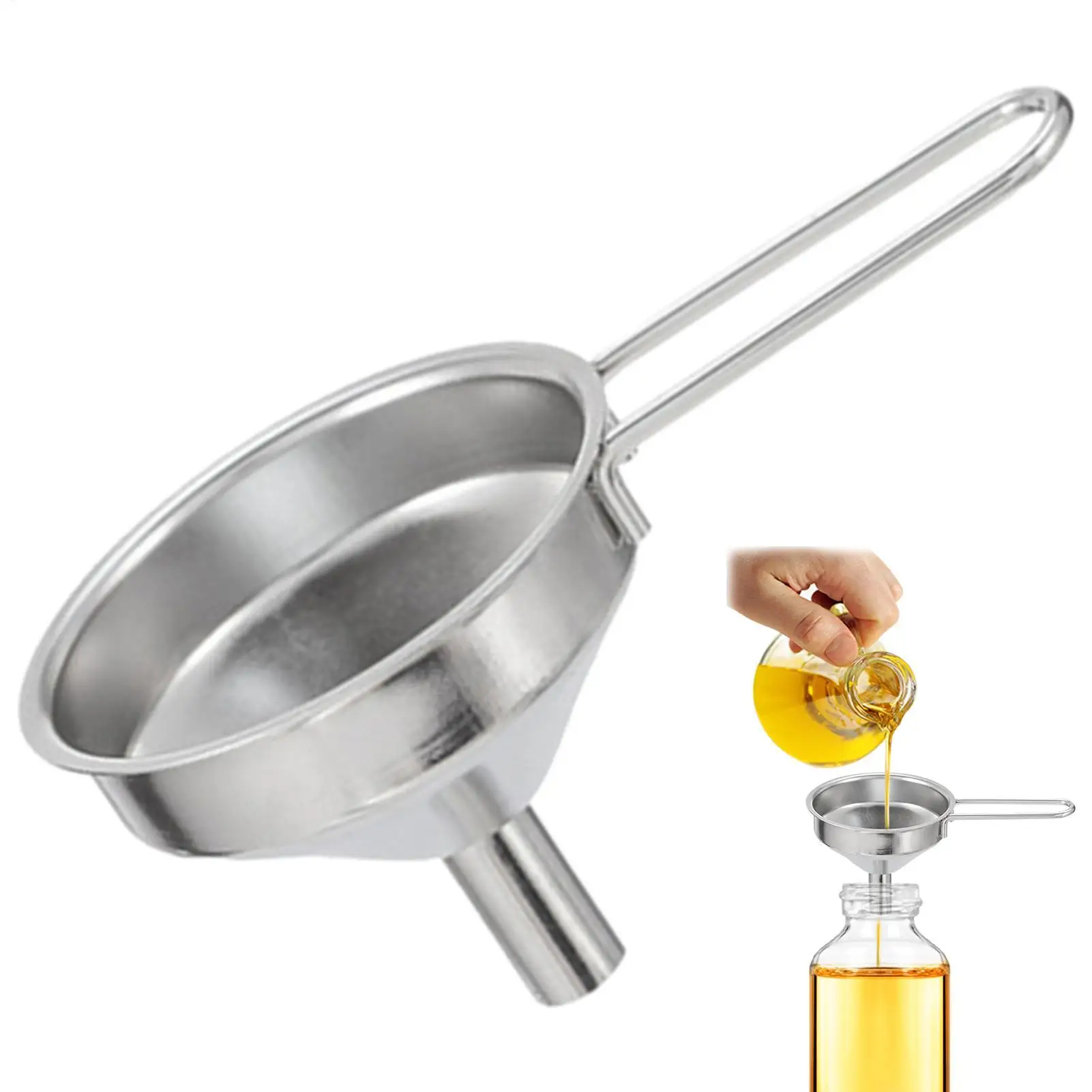 Stainless Steel Mini Funnel for Cooking Oil Hangable Food-Grade Oil Filling Funnel Liquid seasoning dispensing tool with handle