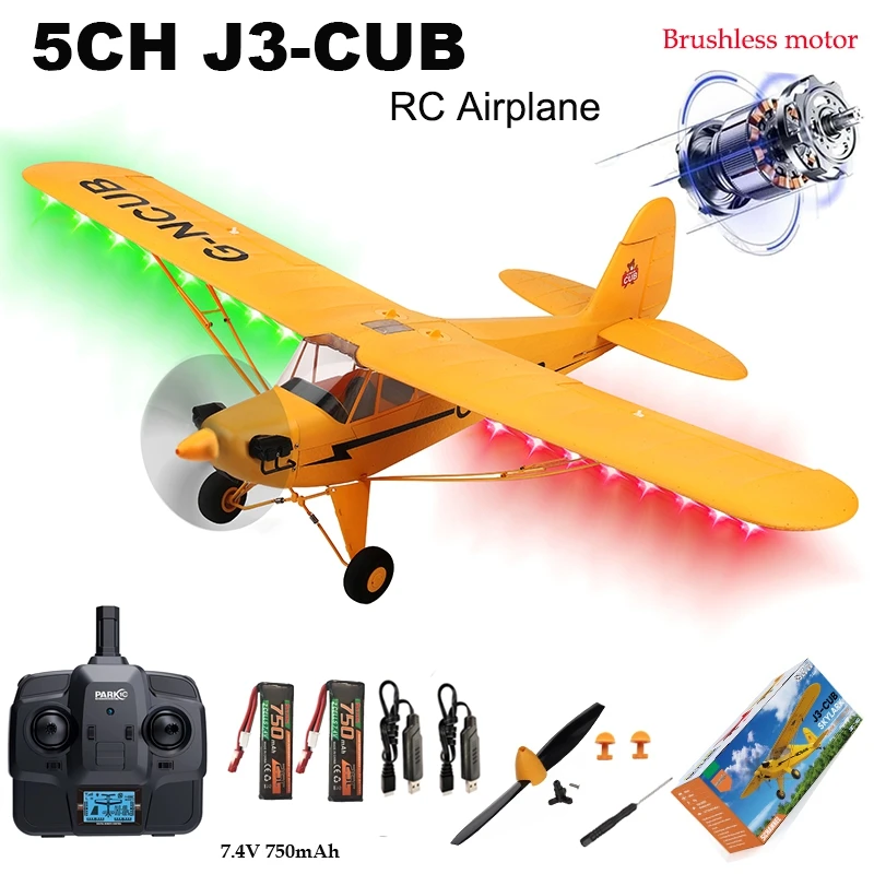 Upgraded A160 J3 CUB RC Plane RTF 1406 Brushless Motor LED Light 3D Stunt 6G Self Stable Piper J3 Cub RC Airplane Ready To Fly