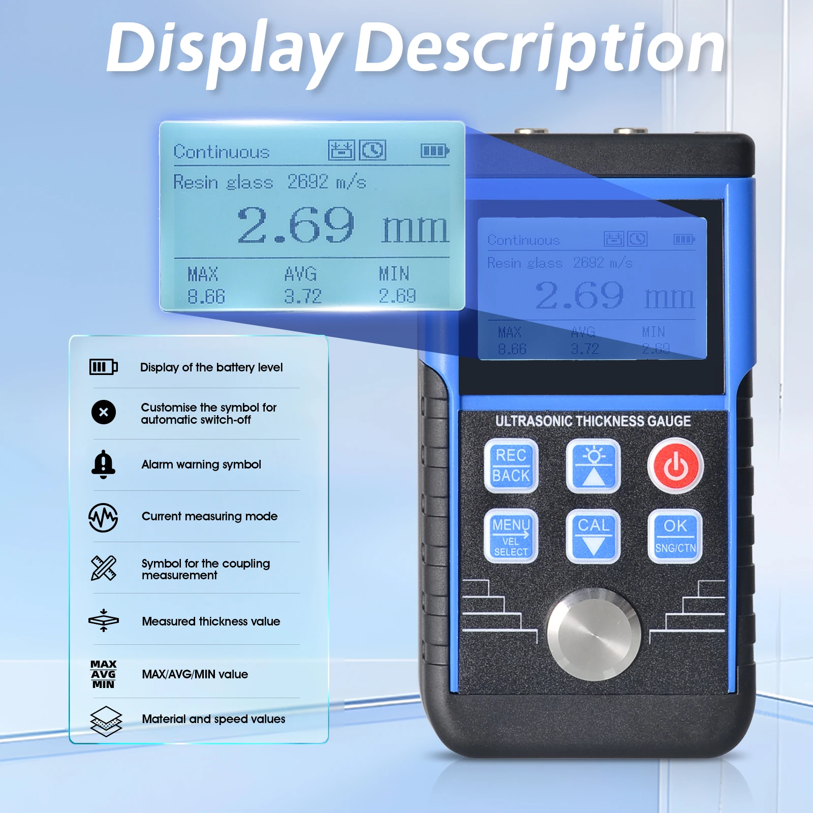 

Fully Intelligent High-tech Ultrasonic Thickness Gauge Suitable 1-350mm For Cars Metal Meters Paint Thickness Tester Measurement