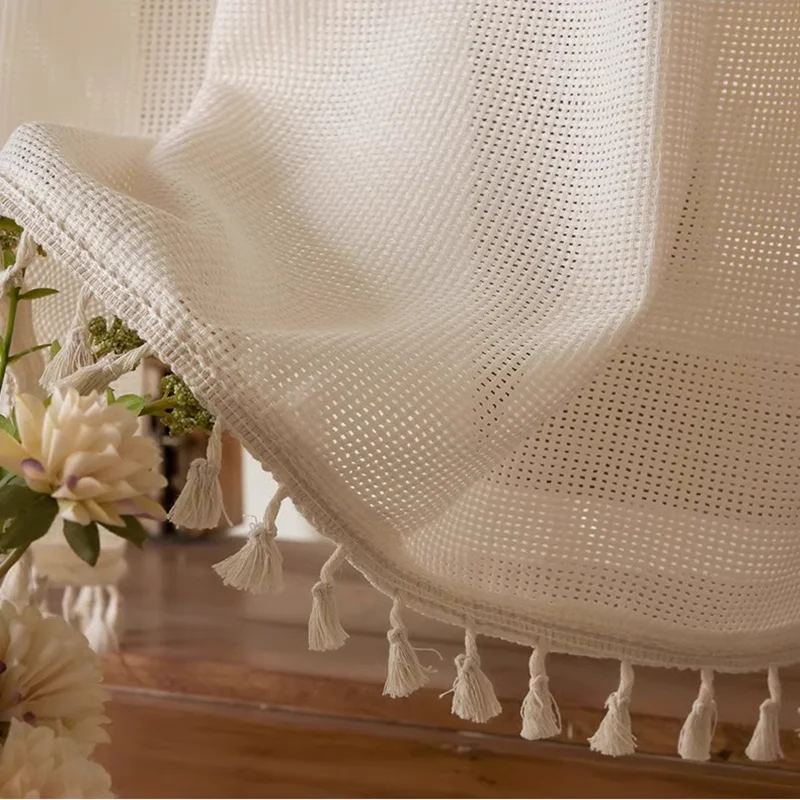 Japanese geometric cotton curtain bookcase cabinet curtain coffee door curtain cotton linen tassel curtain