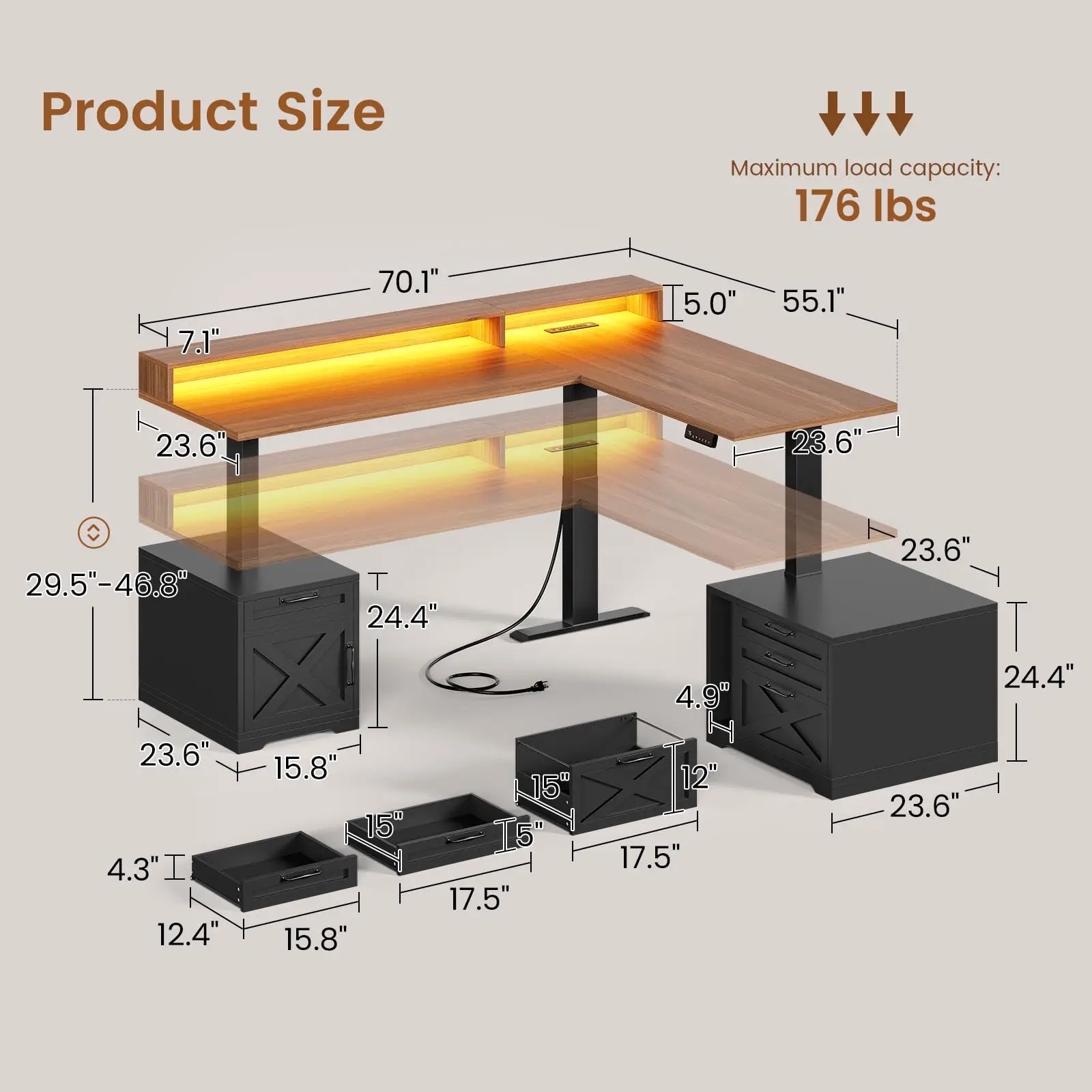 Farmhouse L Shaped Standing Desk, 70.1