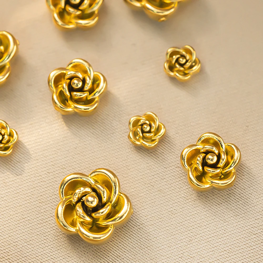 Stainless Steel Gold Rose Spacer Beads, 10pcs