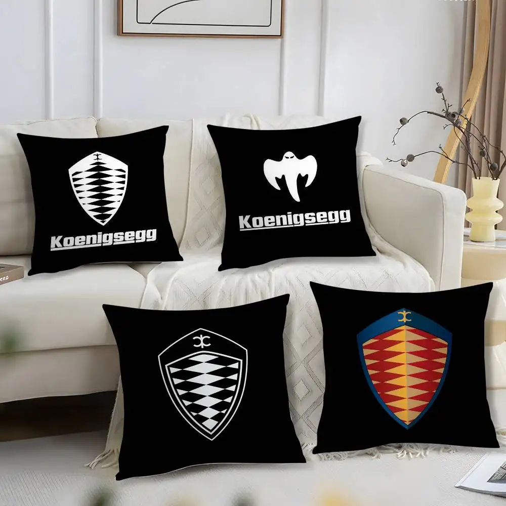 Luxury Car K-koenigsegg Logo Pillow Case Office Sofa Dorm Chair Back Short Plush Double-sided Printing Home  Cushion Cover