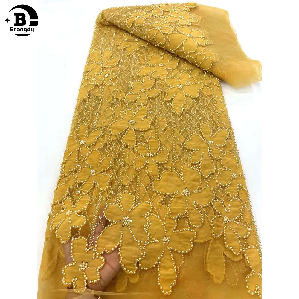 

African Beaded Lace Fabrics for Wedding Dress Party French Tulle Beads Net Groom Lace 2024 High Quality Nigerian Luxury Laces