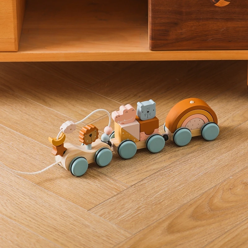 Baby Montessori Toy Wooden Train Baby Educational Toy Wooden Rainbow Blocks Trolley Baby Learning Toy Children Birthday Gift