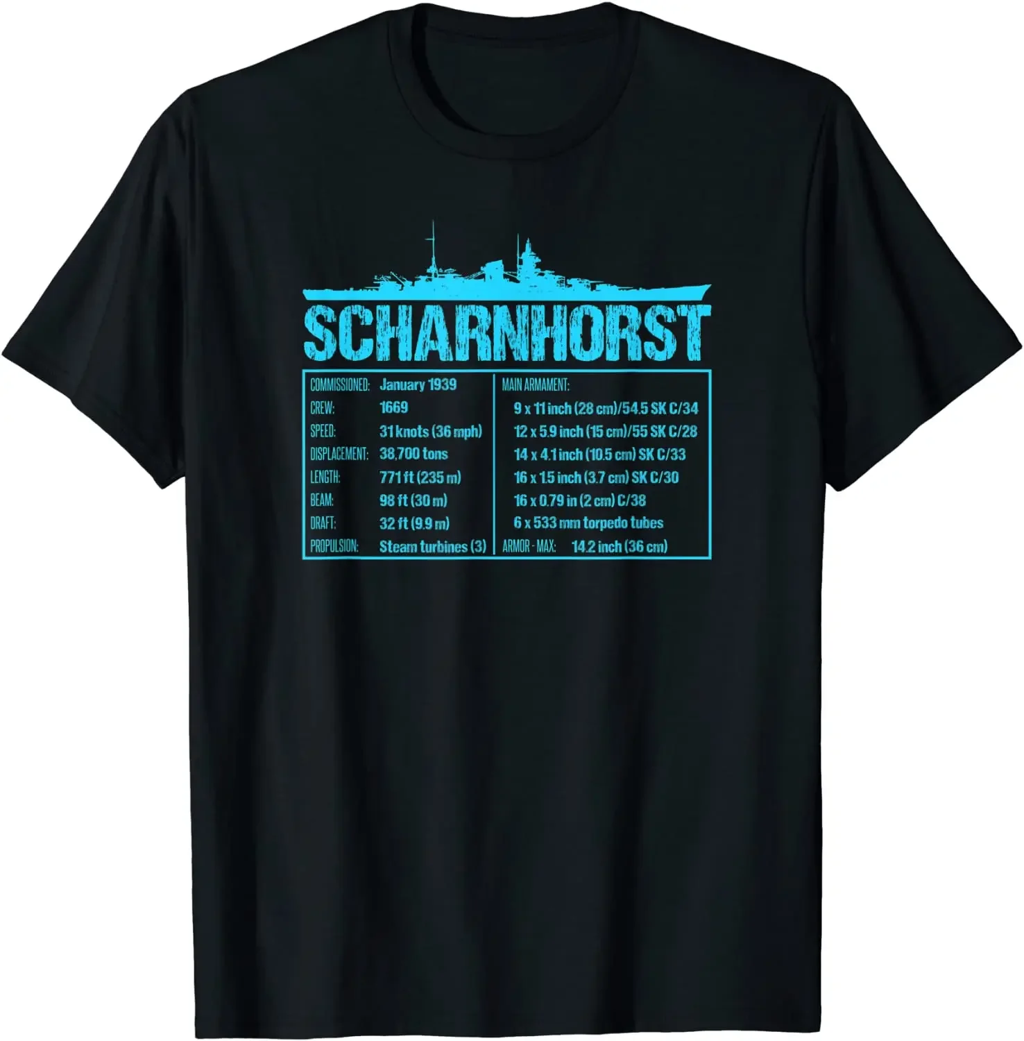 Battleship Scharnhorst Infographics T-Shirt 100% Cotton O-Neck Summer Short Sleeve Casual Mens T-shirt Size S-3XL
