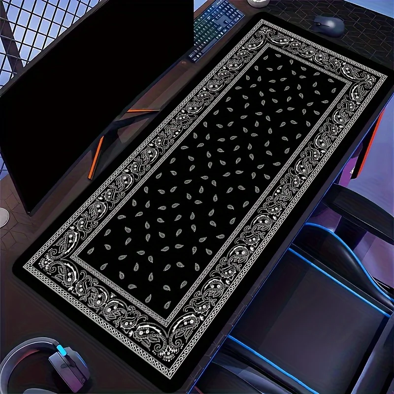 Black Bandana Paisley Extra Large Gaming Mouse Pad Non-Slip Rubber Stitched Desk Mat for PC Setup