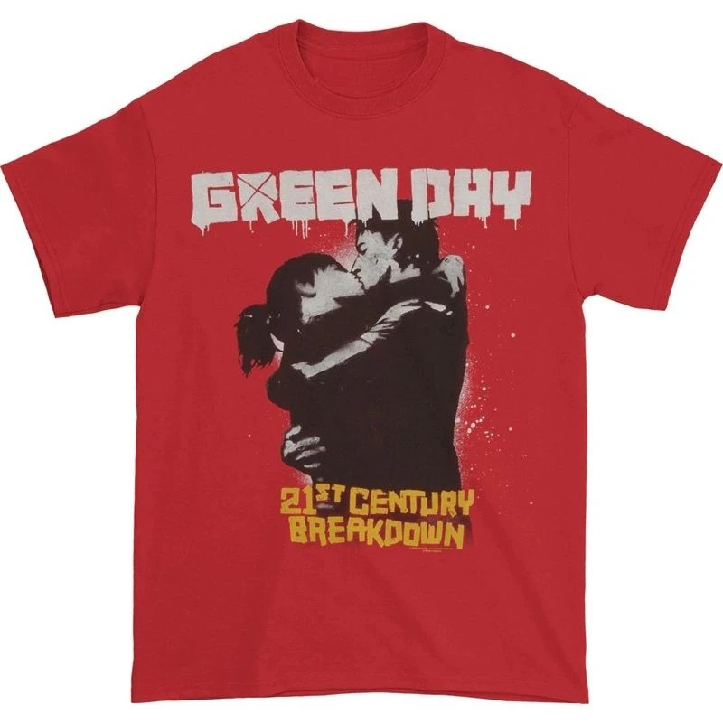تي شيرت GREEN DAY Kiss21st بأكمام قصيرة على الجدران قبلة للزوجين تي شيرت كبير الحجم من GREEN DAY