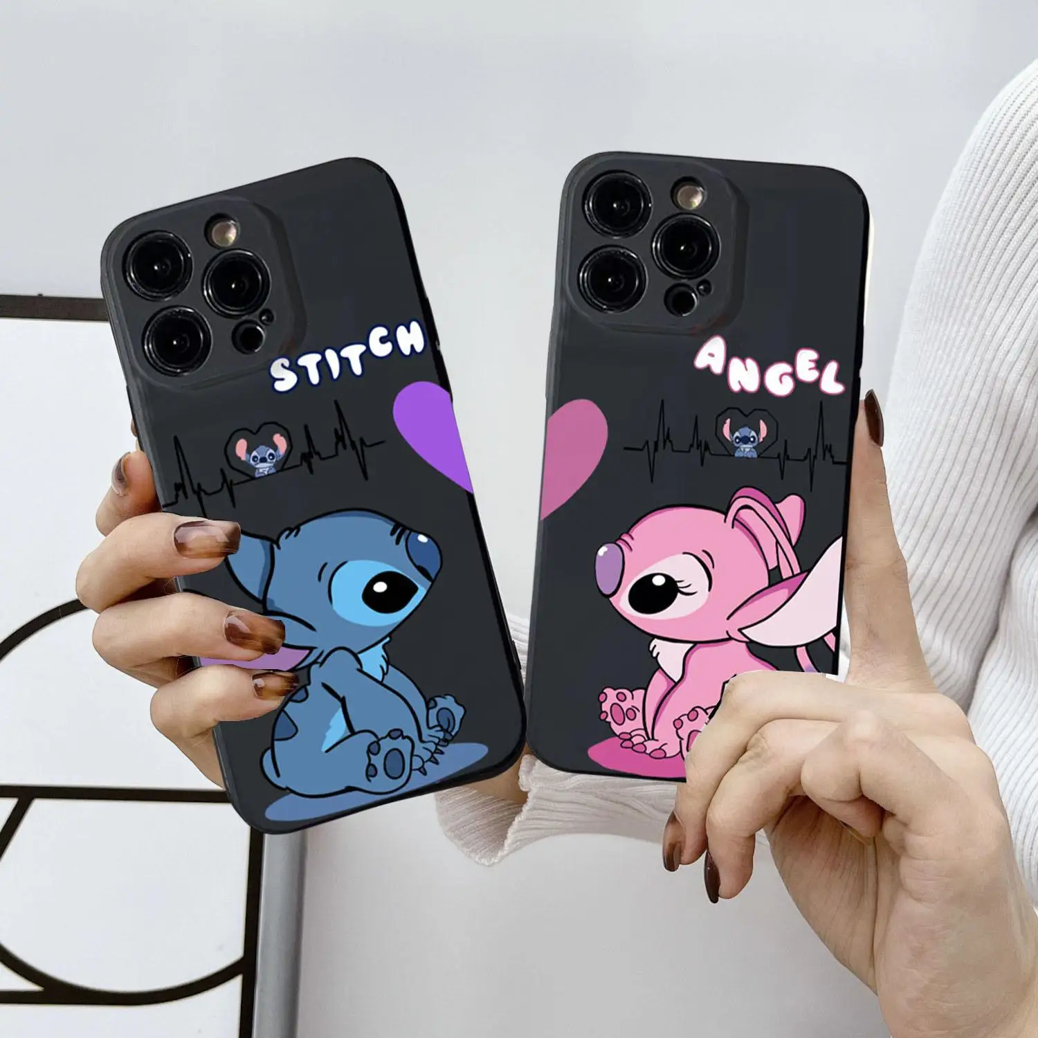 Cute Stitch Angel Couple Phone Case for Iphone 16 Pro Max 11 12 13 14 15 Pro Max XR X XS Max 7 8 16 Plus 16Pro Cartoon Cover