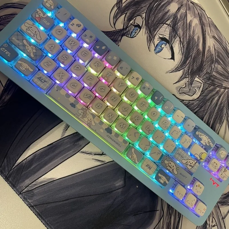 

Cinnamoroll Theme Keycap Transparent Five-Sided Heat Transfer for Mechanical Keyboard Cartoon Anime Themed 122 Keys Keycaps Set