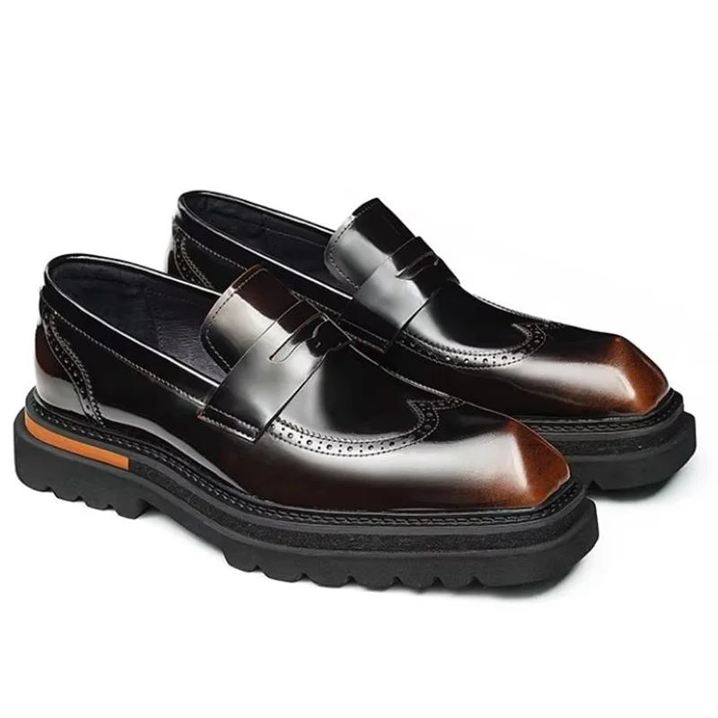 High Quality Men's First-layer Cowhide 4cm Thick-soled Height-increasing Loafer Shoes Genuine Leather Business Casual Shoes Men