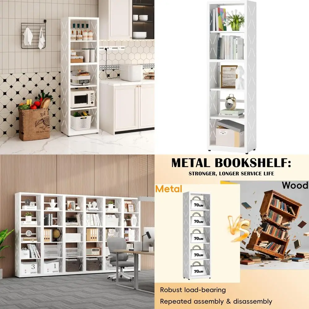 

5-ярусный белый металлический стеллаж, 55 регулируемых полок для дома, офиса, гостиной или кухни