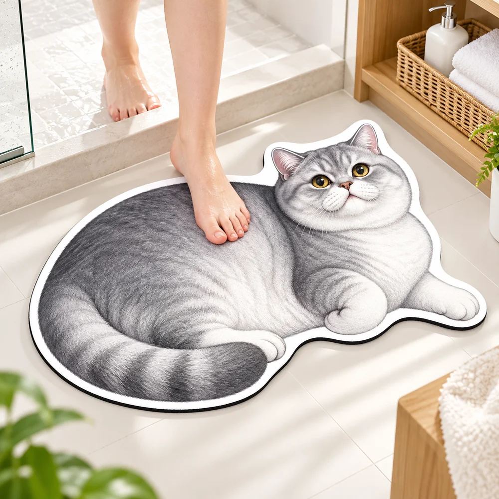 3D Shaped Cat-Shaped Area Rug Quick Drying Non Slip Dog Shaped Rug Special-shaped High Absorption Bathroom Floor Mat