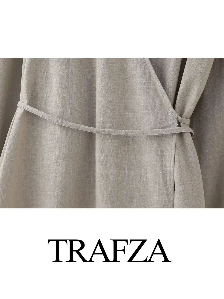 TRAFZA-Conjunto de 2 piezas estilo Kimono para mujer, camisa de manga grande con cuello en V y cordones, Top suelto + bolsillo, cintura elástica,