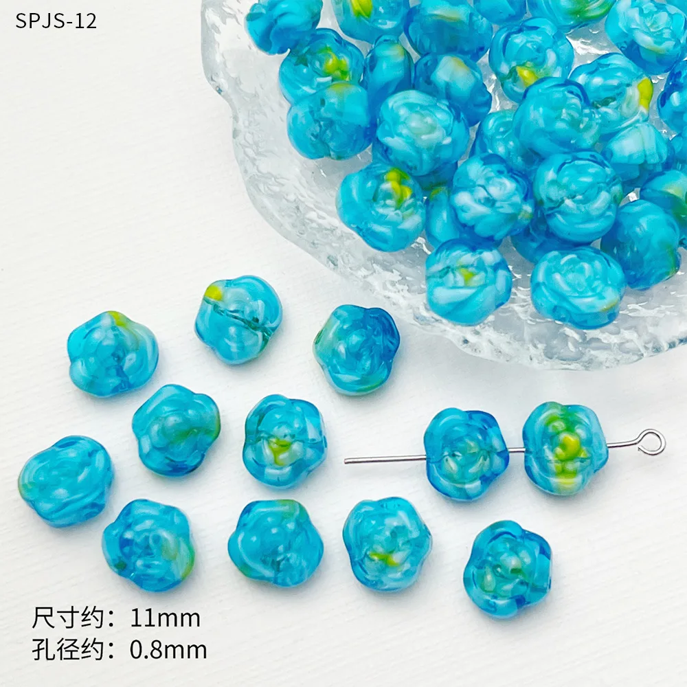 10 sztuk 11mm nowy kolorowy kształt kwiatu Lampwork szklane luźne koraliki Lot do tworzenia biżuterii DIY bransoletki rzemiosło ustalenia — zdjęcie 5