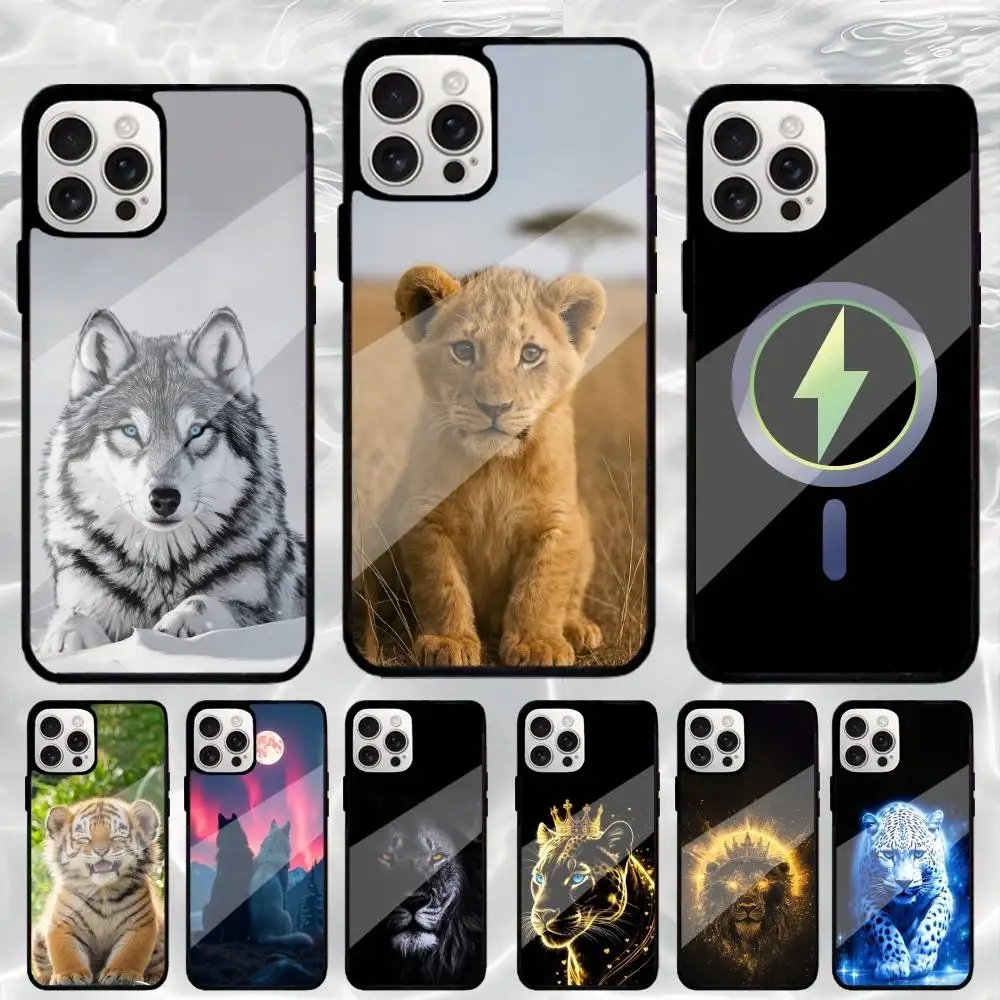 

W-Wolf L-Lion Leopard Tiger Phone Case For iPhone17,16,15,14,13,12,11 Plus,Pro Max Magnetic Magsafe Wireless Charging