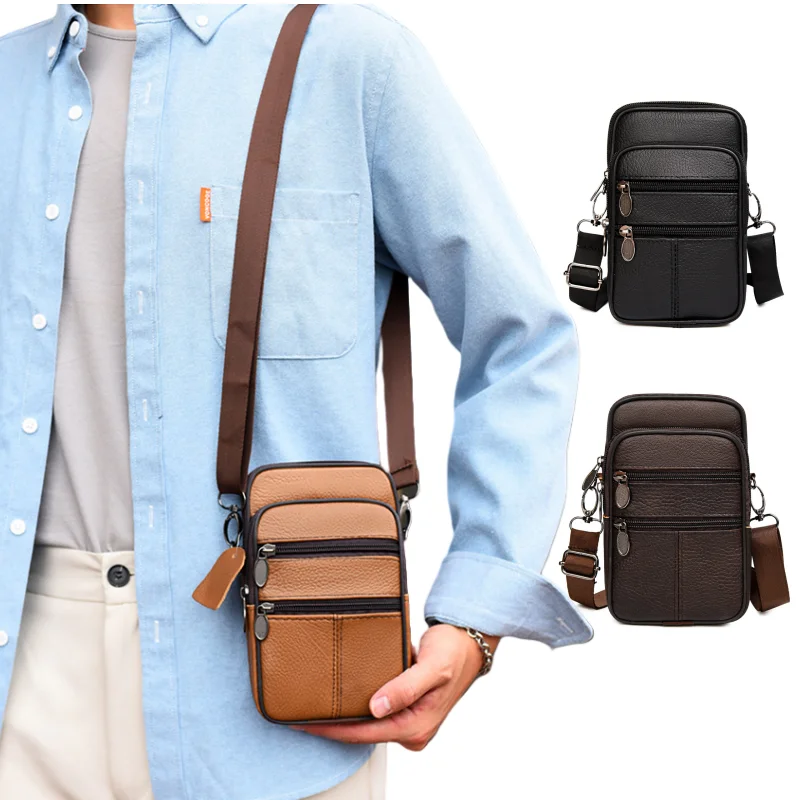 

New Men's Single-shoulder Mobile Phone Bag, Multi-functional Casual Crossbody Small Bag, Multi-layer Large Capacity Waist Bag
