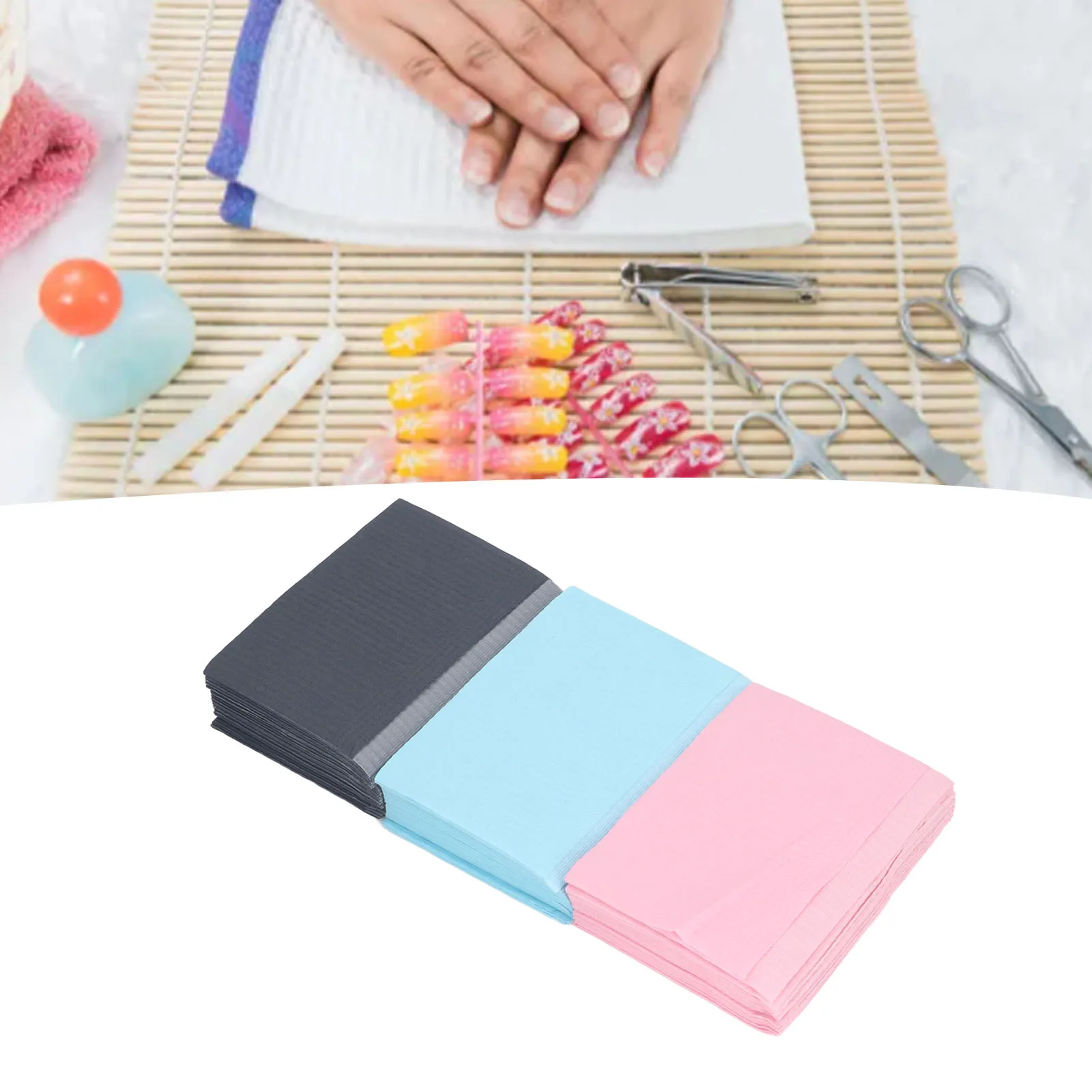 Toalhas De Papel Descartáveis Para Cuidados Com As Unhas, Dicas De Unhas Art Toalhas De Mesa, Resistente A Óleo, Preto e Azul, Manter Arranjado, 60 unid, 60 unid