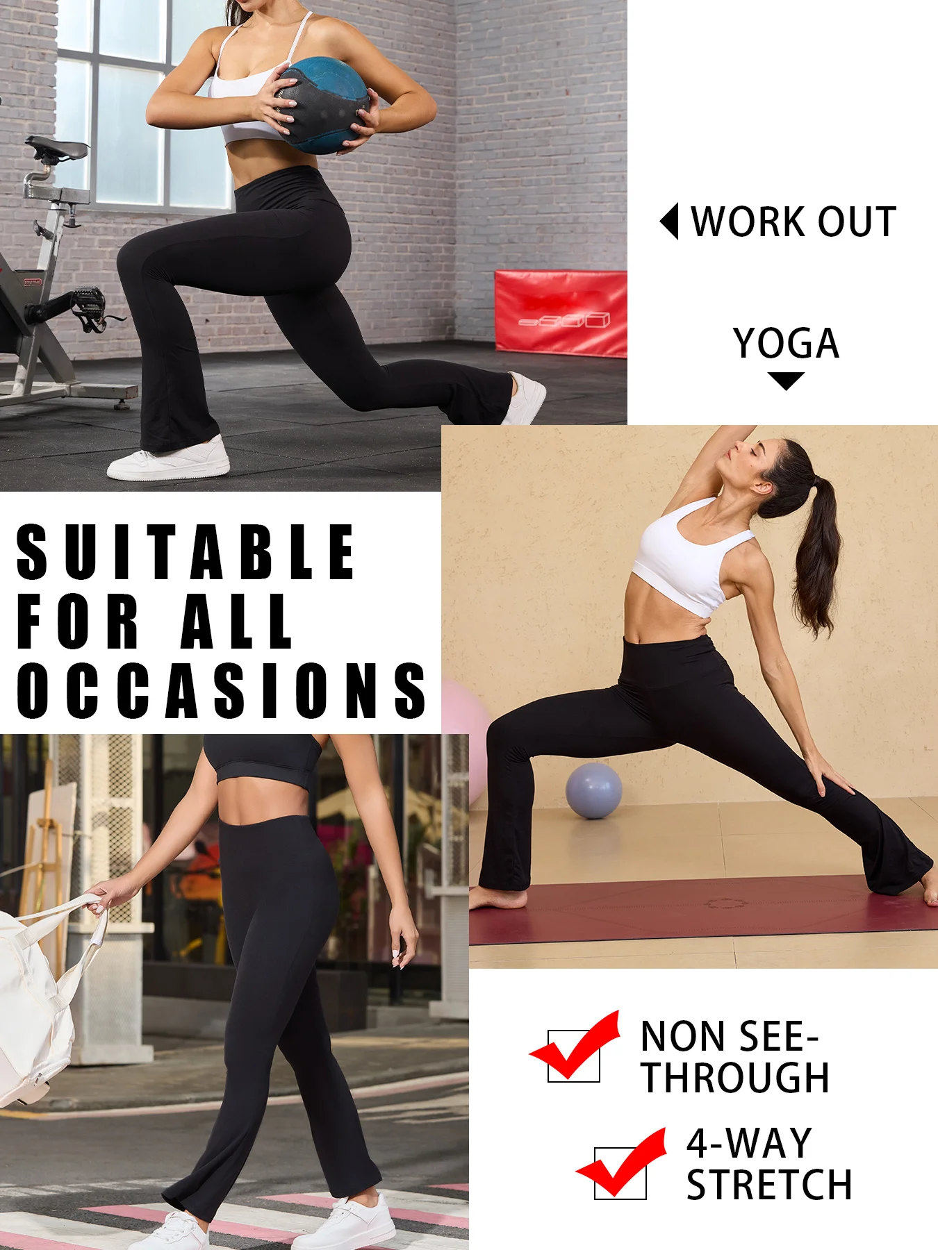 Confezione da 2 pantaloni svasati super morbidi da donna a vita alta con controllo della pancia, leggings da yoga, pantaloni a zampa d'elefante