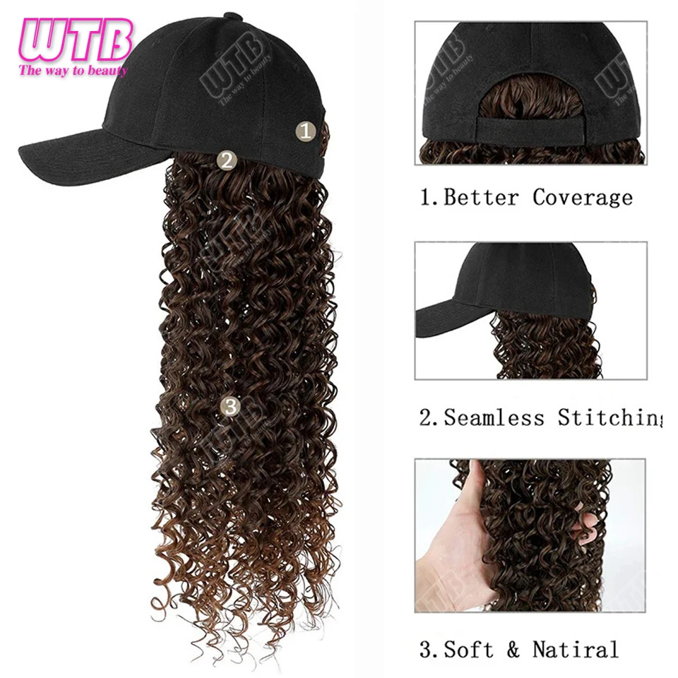 باروكة قبعة صناعية للنساء، قبعة بيسبول طويلة مموجة مع وصلات شعر مجعدة، قبعة شعر مستعار مموجة، قبعة بيسبول قابلة للتعديل #4