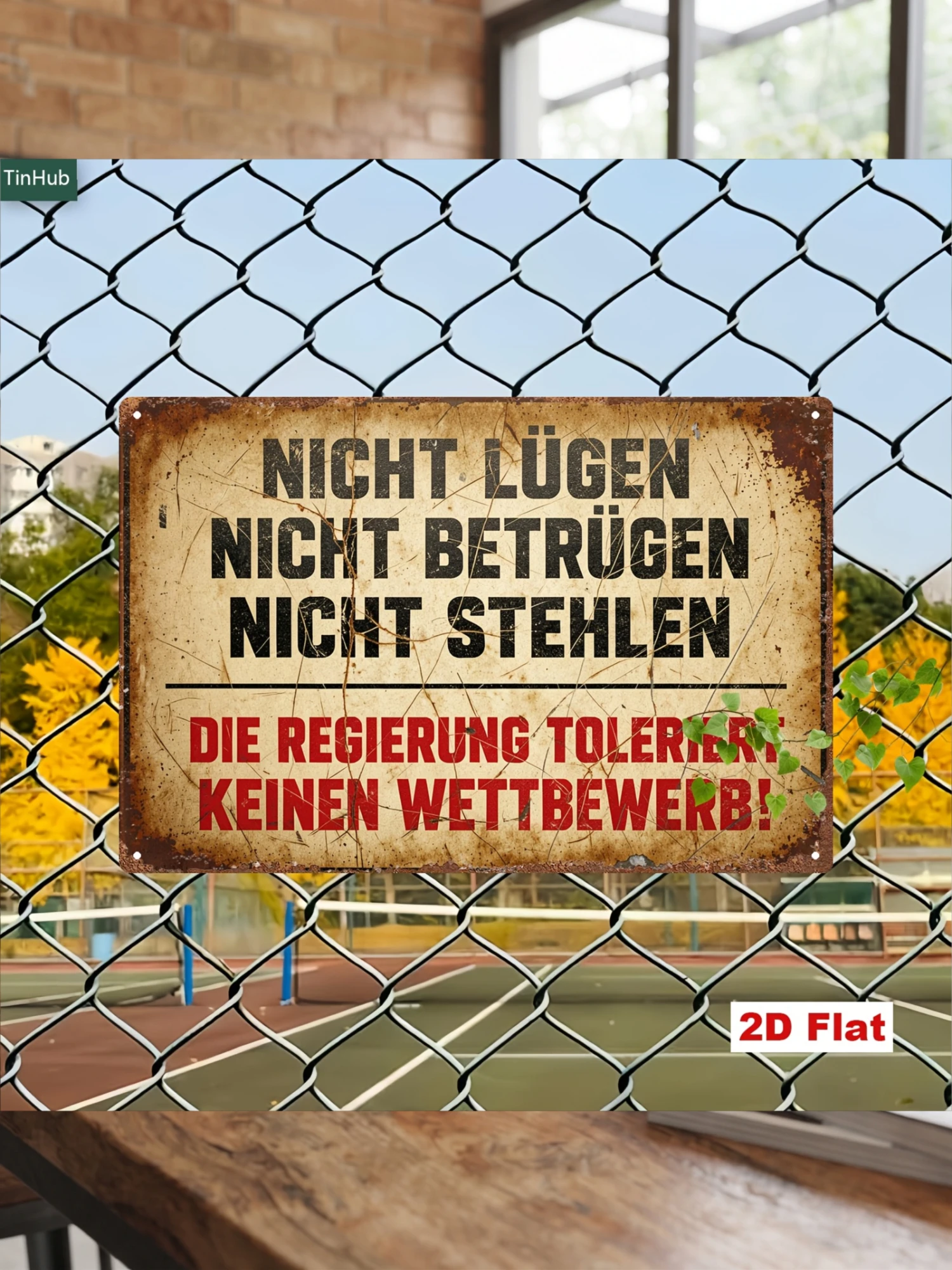 Home Office Industrial Design - 2D Flaches Metallschild mit deutschem Vintage-Slogan,