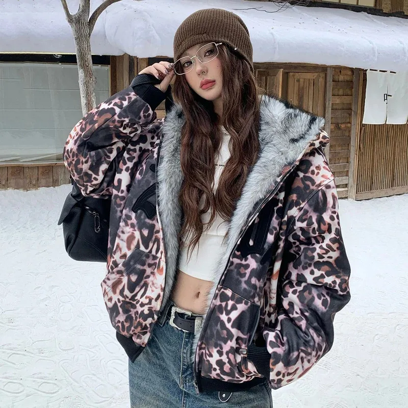 الرجال السترات الشتوية معطف الفهد رشاقته أفخم الدافئة سترات خمر المتضخم الهيب هوب مبطن الستر أبلى #3