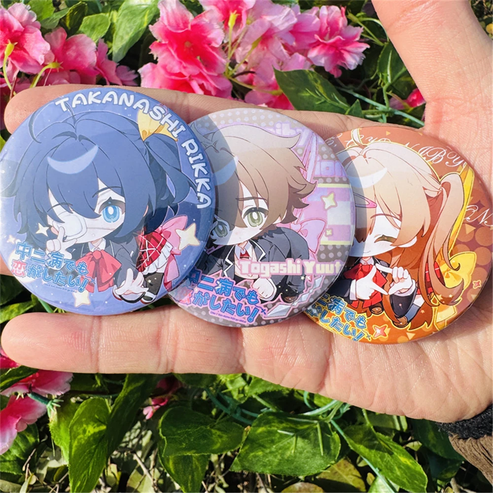 58mm Anime Love, Chunibyo & Other Delusions Togashi Yuuta Takanashi Rikka Cosplay COSTUME Badge Pin SPTE Tinplate Brooch Prop