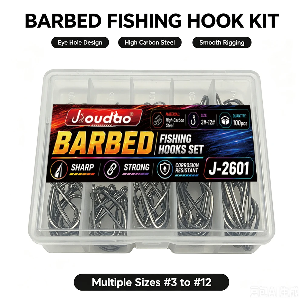 100-500 Stück/Box Angelhaken aus Kohlenstoffstahl, stark, scharf, Kreishaken 3 # -12 #   Jig Barbed Pesca Tragbares Angelköder-Set